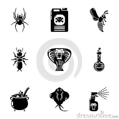 Toxic chemical icons set, simple style Vector Illustration