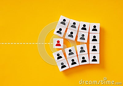 Toxic employee violates the integrity and functionality of the teamwork. Splitting and setting the team against each other Stock Photo
