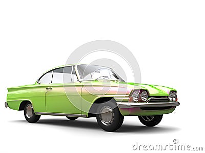 Toxic green restored vintage car with pink highlights Stock Photo