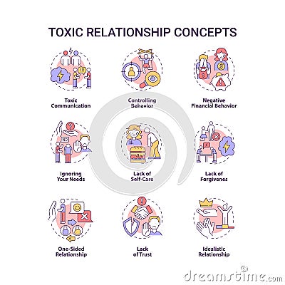 Toxic relationship concept icons set Vector Illustration