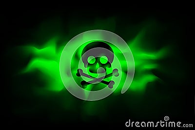 Toxic sign on a background of infected green fog. Poison hazard sign. Dangerous haze poisoned. Spreading smoke attack biological Vector Illustration