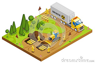 Toxic Waste Disposal Isometric Composition Vector Illustration