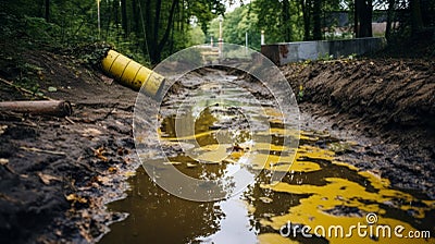 Toxic waste infiltrating the ground, causing ecological harm Stock Photo