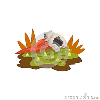 Toxic waste swamp and dead bird, ecological disaster, environmental pollution concept, vector Illustration on a white Vector Illustration