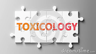 Toxicology complex like a puzzle - pictured as word Toxicology on a puzzle pieces to show that Toxicology can be difficult and Cartoon Illustration