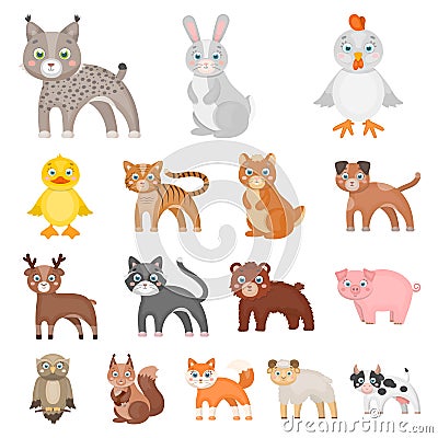 Toy animals cartoon icons in set collection for design. Bird, predator and herbivore vector symbol stock web Vector Illustration
