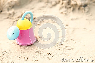 Toy beach pot for play sand on beach sand in summer concept Stock Photo