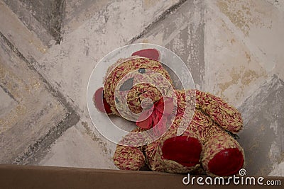 toy bear that falls on the sofa Stock Photo