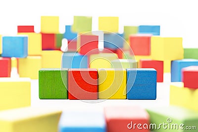 Toy Blocks Cube, Four Wood Kids Boxes, Multicolor Cubics Stock Photo