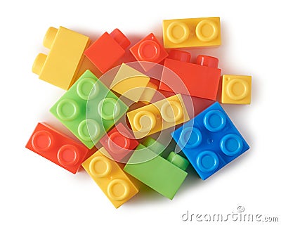 toy blocks, interlocking plastic bricks on white Stock Photo