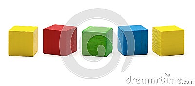 Toy blocks, multicolor wooden game cube, blank boxes Stock Photo