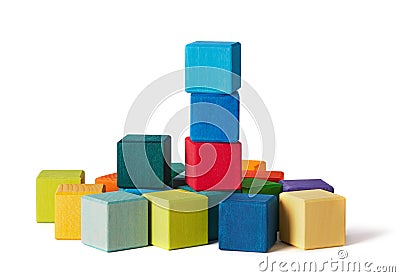 Toy blocks pyramid, multi color wooden bricks stack Stock Photo