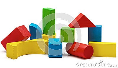 Toy blocks pyramid, multicolor wooden bricks stack Stock Photo