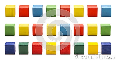 Toy Blocks, Wood Cube Bricks, Multicolor Wooden Cubic Boxes Stock Photo