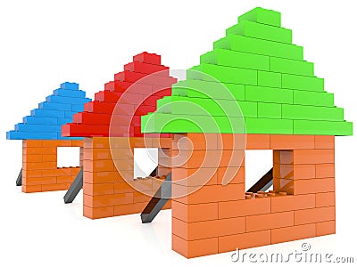 Toy bricks houses in row on white Stock Photo