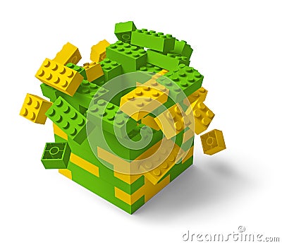 Toy building block tower collapsing 3D Stock Photo