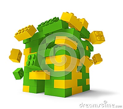Toy building blocks tower collapsing 3D Stock Photo