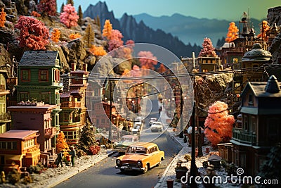 Toy Car City. Miniature of urban architecture Stock Photo