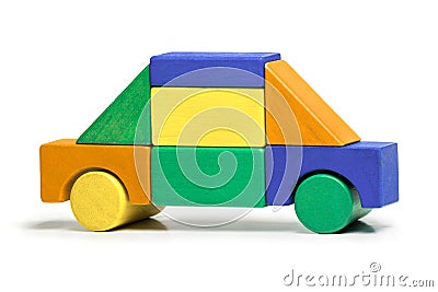 Toy Car, Kids Simple Jigsaw, Colors Wooden Blocks Isolated Stock Photo