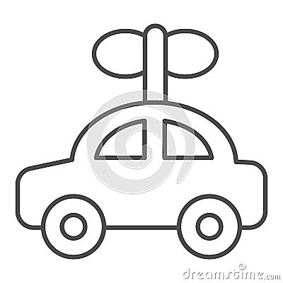 Toy car thin line icon. Kid auto vector illustration isolated on white. Child automobile toy outline style design Vector Illustration