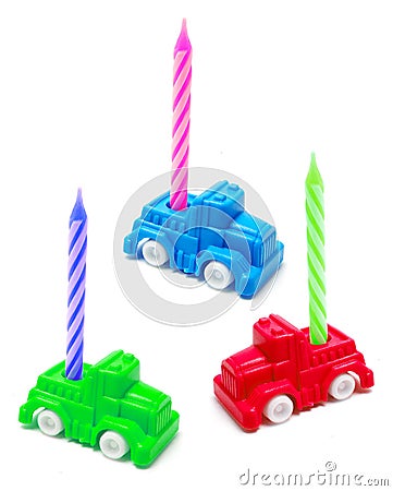 Toy Cars with Birthday Candles Stock Photo