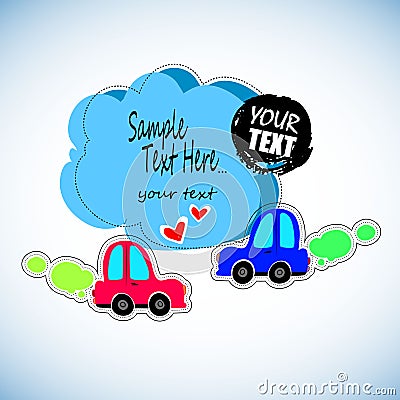 Toy cars white outline on a blue background. Vehicles travel. Sticker for children on the theme of the machine. Vector illustratio Cartoon Illustration