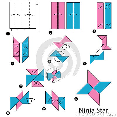 Step by step instructions how to make origami A Ninja Star Vector Illustration