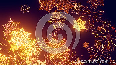 Toy Christmas gold snowflakes covered with sparkles in the air glisten in the light with shallow depth of field giving a Stock Photo