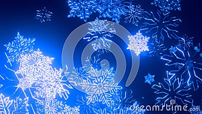 Toy Christmas blue snowflakes covered with sparkles in the air glisten in the light with shallow depth of field giving a Stock Photo