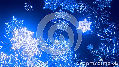 Toy Christmas blue snowflakes covered with sparkles in the air glisten in the light with shallow depth of field giving a Stock Photo