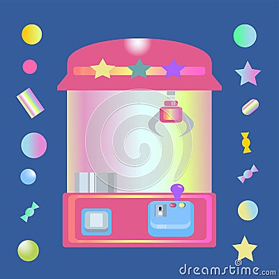 Toy claw machine with sweets Vector Illustration