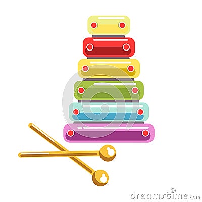 Toy colorful and shiny xylophone with wands isolated on white Vector Illustration