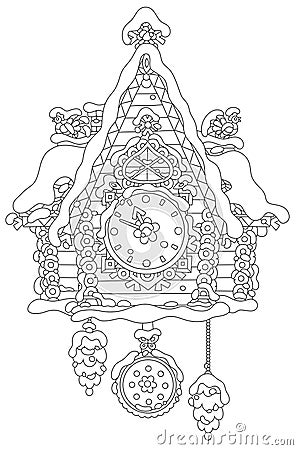 Christmas snow-covered cuckoo-clock Vector Illustration