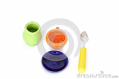 Toy dishes on a white background Stock Photo