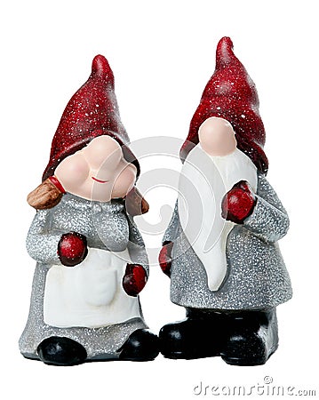 Toy fairy gnomes isolated on white background. Christmas and New Year decor Stock Photo