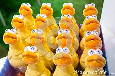 Toy funny chicken with big eyes Stock Photo