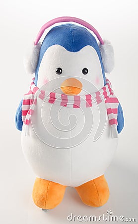 toy or funny handmade toy penguins on background. Stock Photo