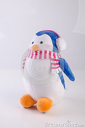 toy or funny handmade toy penguins on background. Stock Photo