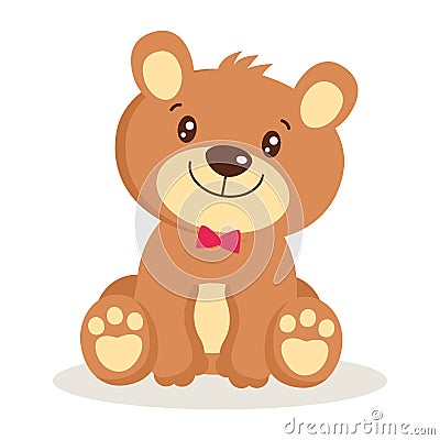 Toy for girls. Cute cartoon teddy bear puppies sitting vector illustration. Little bear character isolated. Vector Illustration