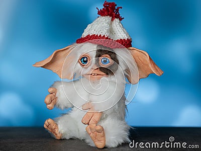 toy Gremlin Gizmo, hand made in a mixed technique from faux fur and polymer clay Stock Photo