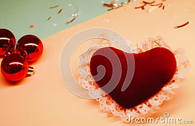 Toy heart with knife, Hit in the heart. Stock Photo