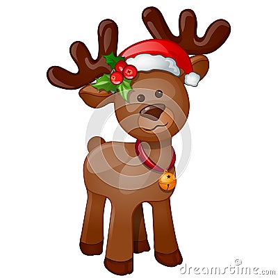 Toy isolated reindeer with Christmas hat Vector Illustration