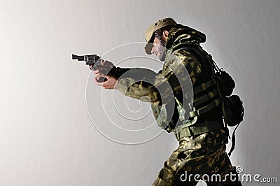 Toy man soldier action figure miniature realistic silk Stock Photo