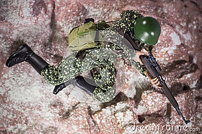 Toy man soldier 1/6 scale miniature realistic authentic Military war diorama backgrounds Stock Photo