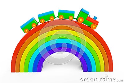 Toy multicolor train over rainbow bridge Stock Photo