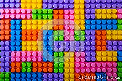 Toy plastic building blocks background Stock Photo