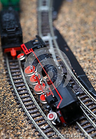 Toy railroad train crash Stock Photo