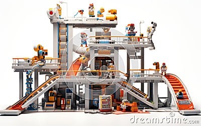 Toy Robot Factory with Conveyor Belts and Assembly -Generative Ai Stock Photo