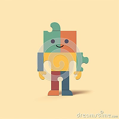 Colorful Puzzle Figure With Minimalist And Cute Cartoonish Designs Stock Photo