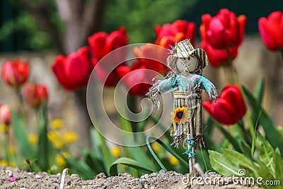 Toy scarecrow in the garden Stock Photo
